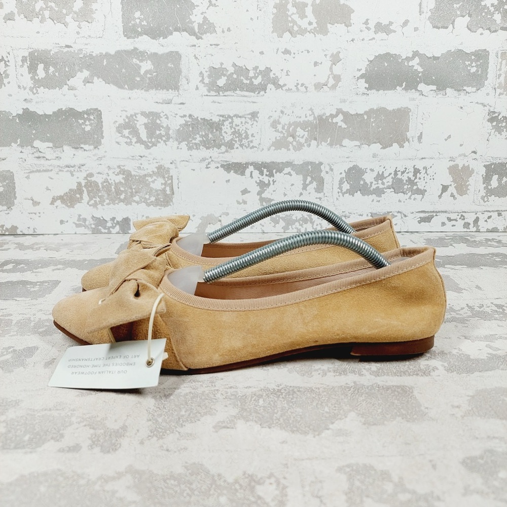 NEW Boutique Tan Pointed Toe Bow Slip On Minimalist Elegant Ballet Flats F267